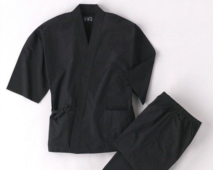 Luxe Samue japonais  ZEN Kurume supérieur noir coton Taille M "Fabrication au Japon" 