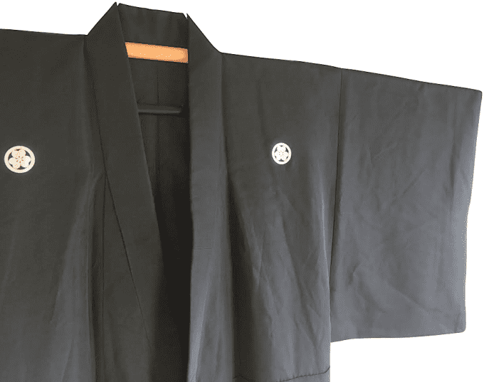 Antique kimono traditionnel japonais soie noire Katabami Montsuki homme 003
