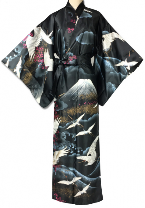 Kimono japonais Mont Fuji & Grue du Japon Tsuru polyester femme "Made in Japan"  