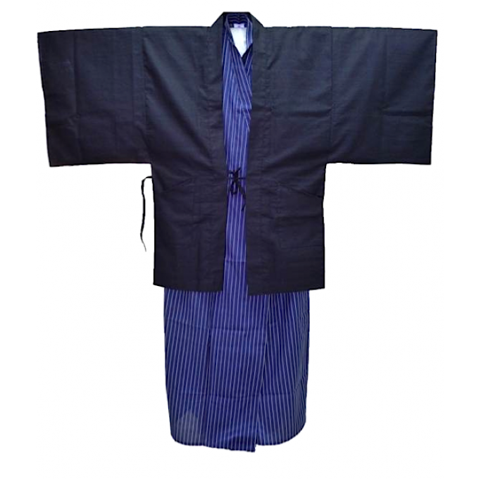Haori Kimono/Yukata noir coton "Shantung"