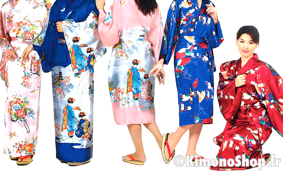 Elégant & ravisant.Fait en coton,polyester ou soie & décoré par des motifs traditionnels japonais.Découvrez notre catalogue d'authentique Kimono japonais femme.