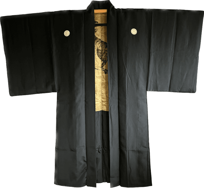 Luxe Antique haori  soie noire KenKatabami Montsuki Tora Oeil du tigre homme  