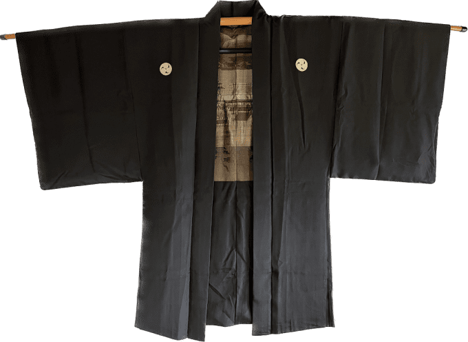 Antique Haori Tomoe Montsuki homme - Temple bouddhique de Kyoto