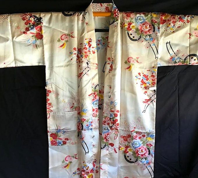 Kimono  happi Bokashi Hanaguruma ivoire polyester femme "Made in Japan"
