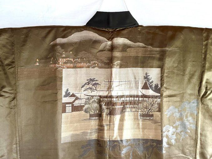 Antique Haori Tomoe Montsuki homme - Temple bouddhique de Kyoto