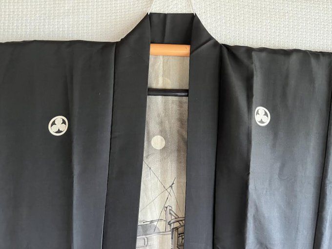 Antique haori homme - Jonque japonaise au clair de lune