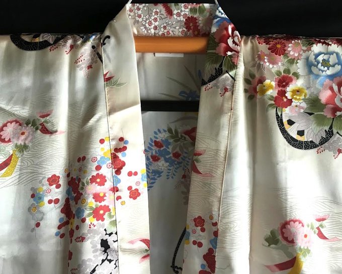 Kimono  happi Bokashi Hanaguruma ivoire polyester femme "Made in Japan"