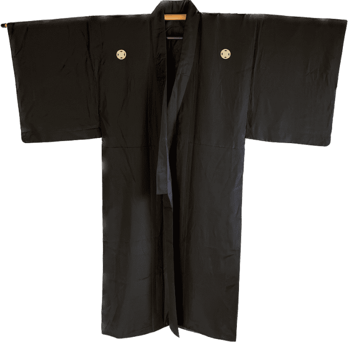 Antique kimono traditionnel japonais soie noire TakanoHane Montsuki homme 004