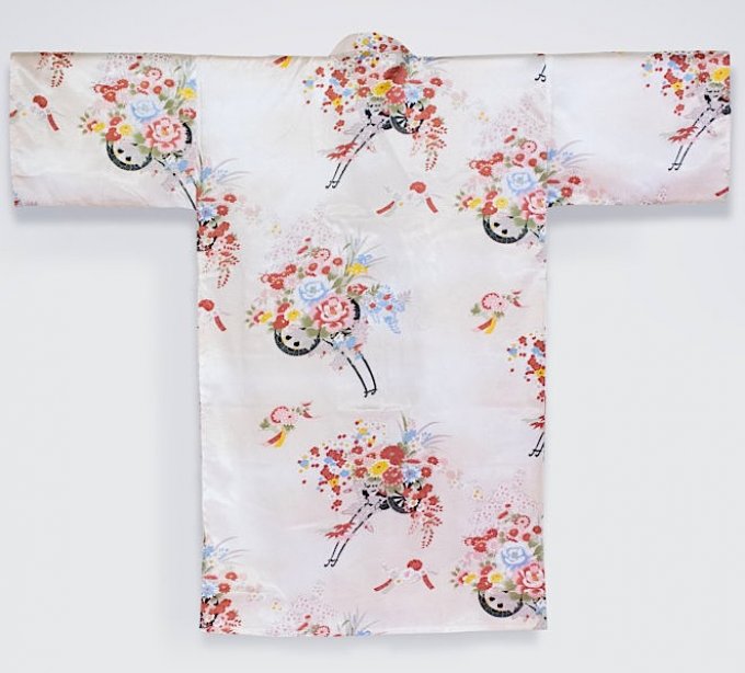 Kimono  happi Bokashi Hanaguruma ivoire polyester femme "Made in Japan"