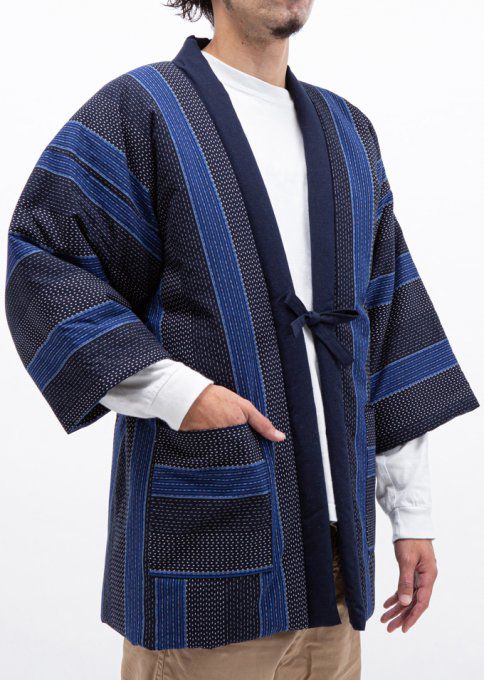 Hanten Dobi Strip Sashiko hiver homme Made in Japan  