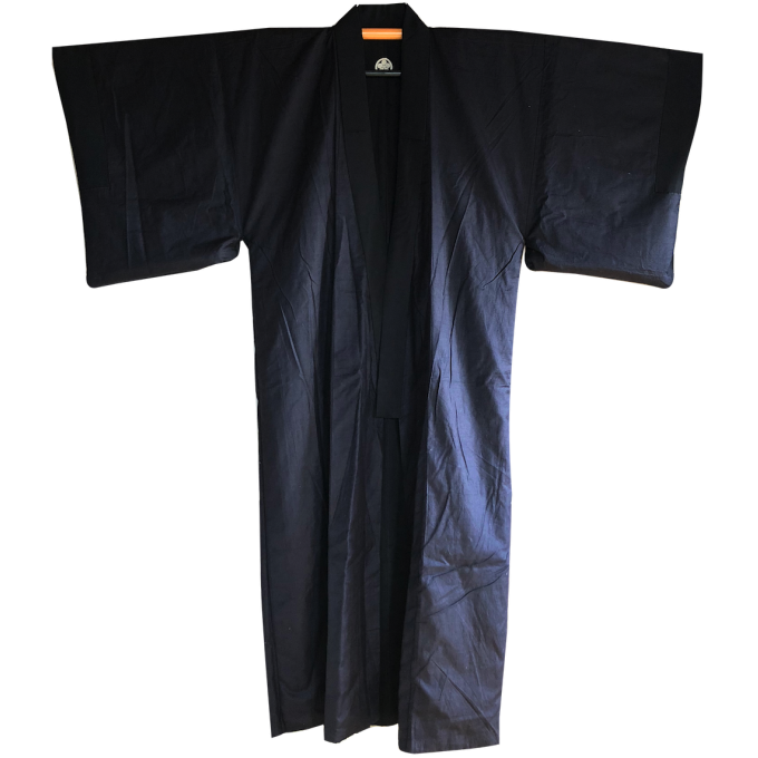 Ancien kimono samourai Maru Ni Umebachi Montsuki soie noire homme