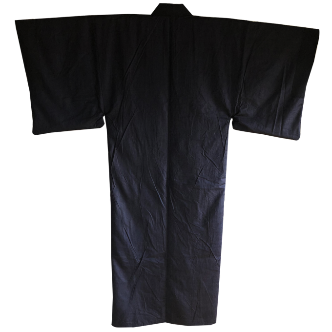 Ancien kimono samourai Maru Ni Umebachi Montsuki soie noire homme