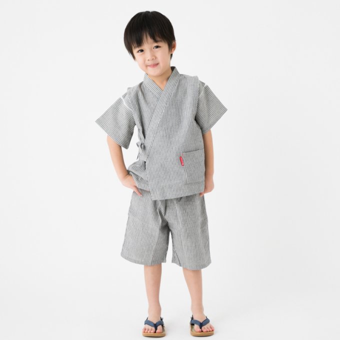 Jinbei japonais Ichi Fu Chijimi Ori coton gris enfant "Made in Japan"  
