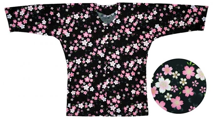 Chemise japonaise KoiGuchi fleur de cerisier SAKURA noir