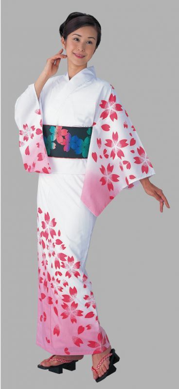 Kimono Japonais (Yukata) Femme – Motif Floral, Tissu Satin Doux – Avec Ceinture – Pour Cosplay, Détente, Soirée à Thème