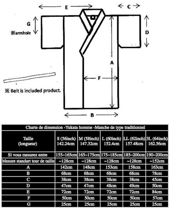 Yukata Fuji To Ryu coton bleu marine Taille Kimono 58inch homme 