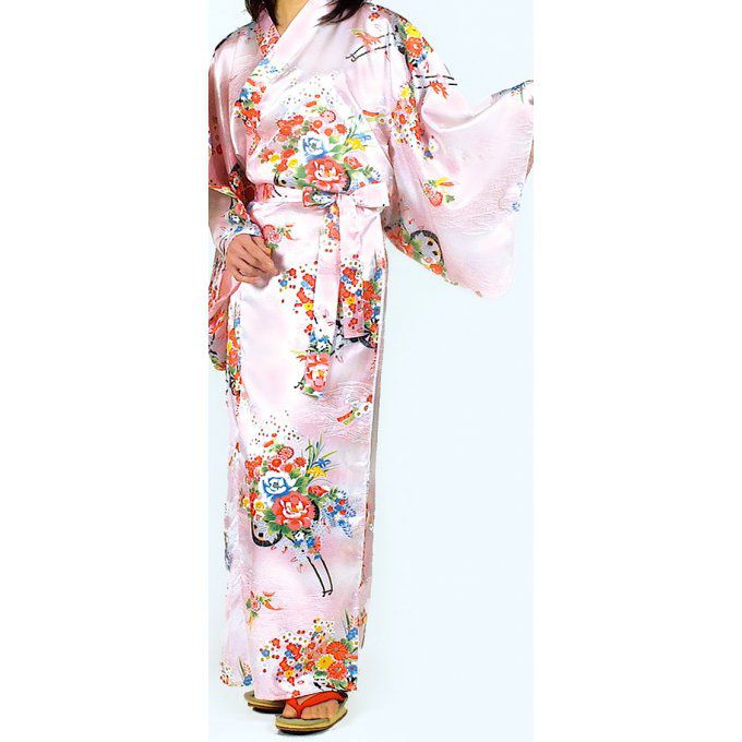 Kimono japonais Bokashi Hanaguruma rose polyester femme "Made in Japan"