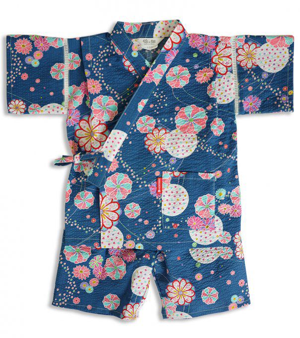 Jinbei japonais O Hana coton bleu enfant "Made in Japan" 