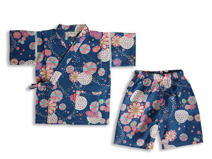 Jinbei japonais O Hana coton bleu enfant "Made in Japan" 