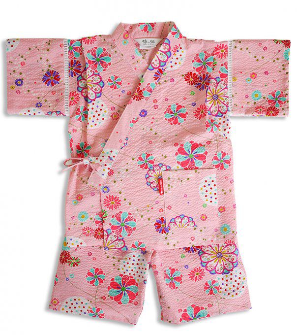 Jinbei japonais O Hana coton rose fille "Made in Japan"  