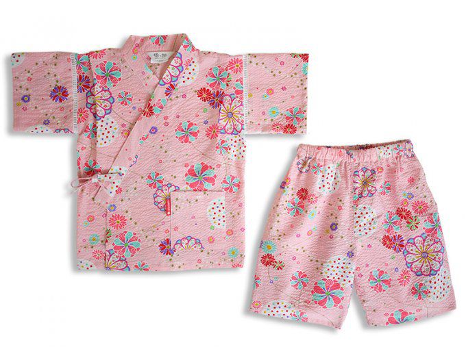 Jinbei japonais O Hana coton rose fille "Made in Japan"  