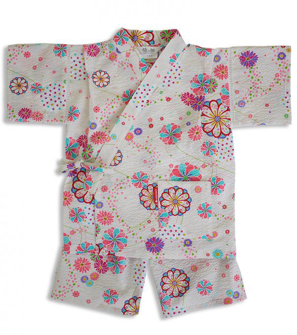 Jinbei japonais O Hana coton blanc fille "Made in Japan"  