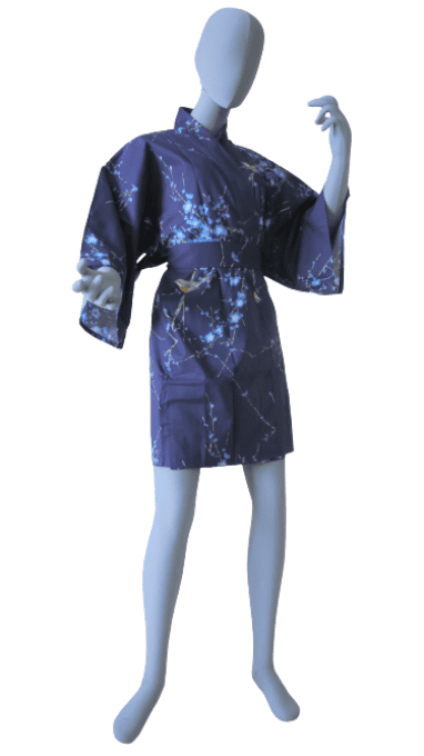 Happi coat Ume Uguisu bleu marine coton femme "Made in Japan"