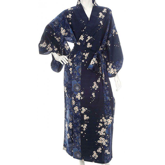 Yukata Shidare Sakura noir coton femme "Made in Japan" 