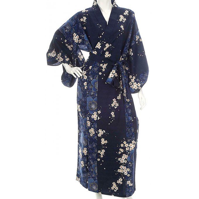 Kimono Yukata Shidare Sakura noir coton femme "Made in Japan"