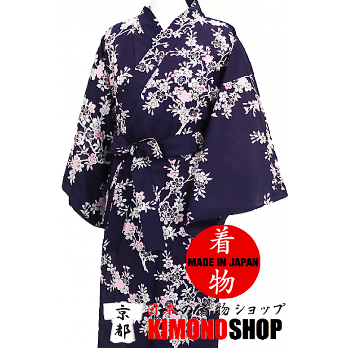 Yukata Kawaii Sakura bleu marine femme "Made in Japan"