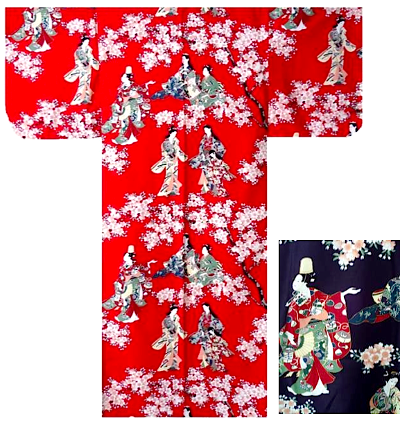Kimono japonais Hanami coton satin femme "Made in Japan" 