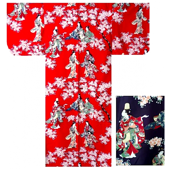 Kimono japonais Hanami coton satin femme "Made in Japan" 