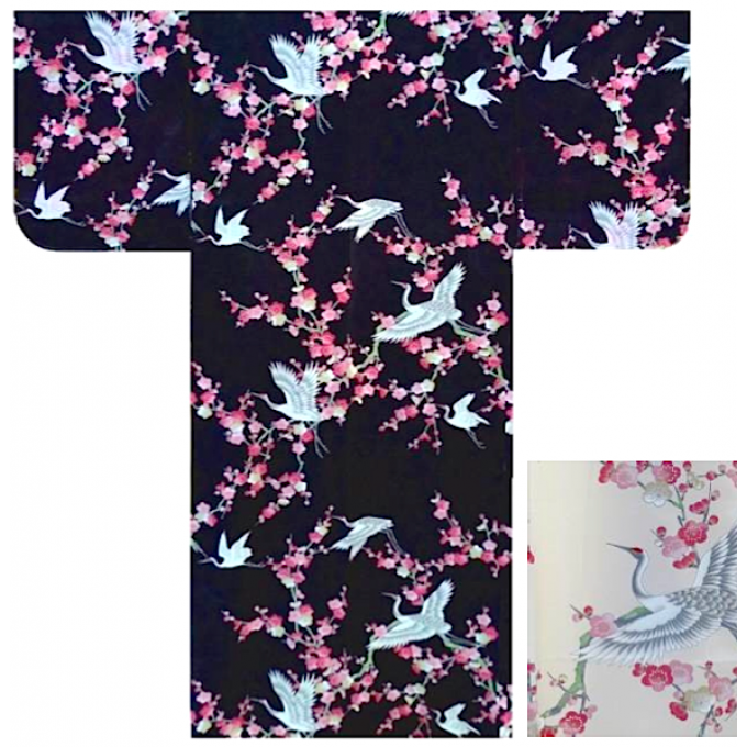 Kimono japonais Ume Tsuru polyester femme "Made in Japan" 