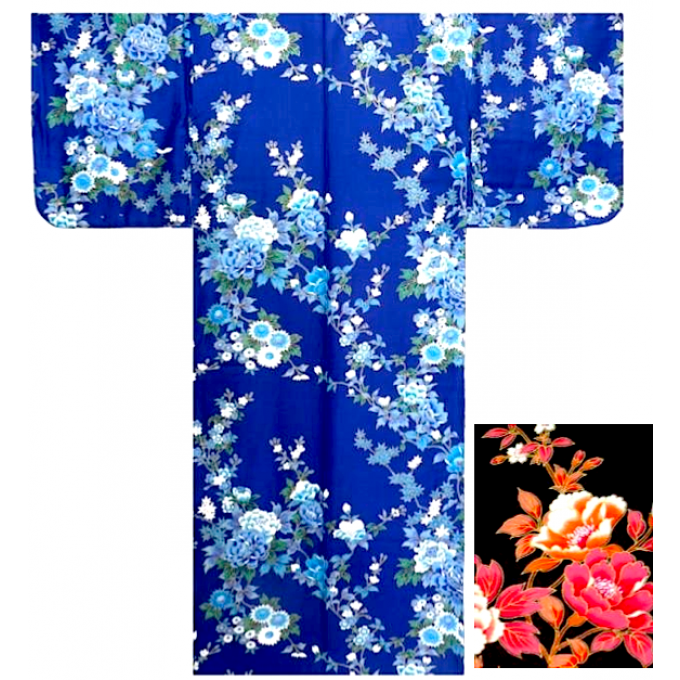 Kimono japonais Botan Sakura coton satin femme "Made in Japan"   