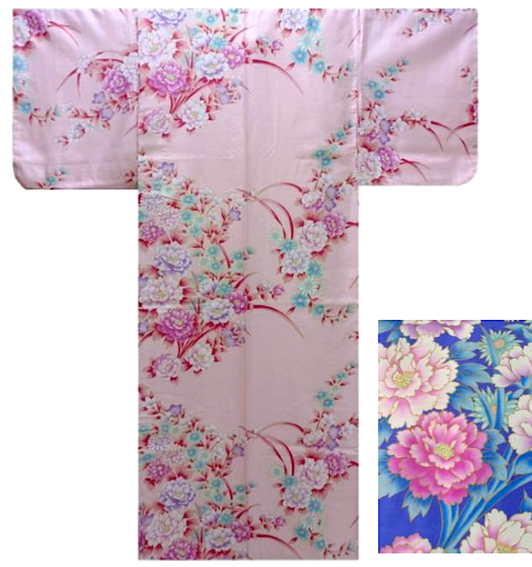 Kimono japonais Botan Kiku coton satin femme  "Made in Japan" 