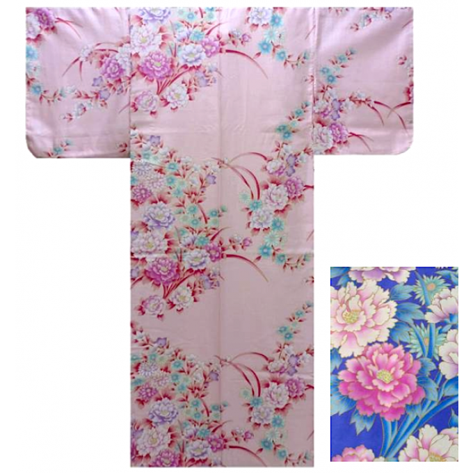Kimono japonais Botan Kiku coton satin femme  "Made in Japan" 