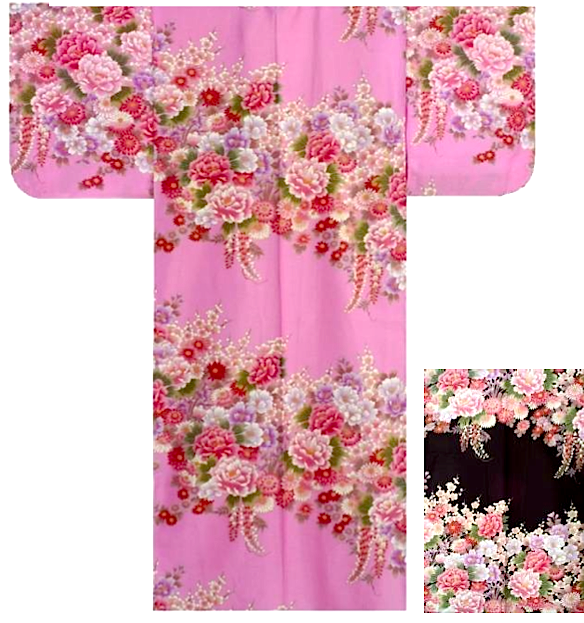 Kimono japonais Botan Fuji Ume coton satin femme "Made in Japan"  