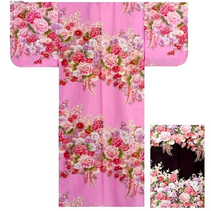 Kimono japonais Botan Fuji Ume coton satin femme "Made in Japan"  