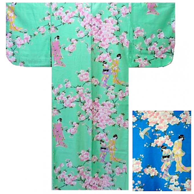 Kimono japonais Sakura Tachisugata coton satin femme  "Made in Japan"