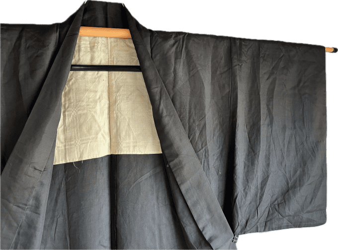  Antique Haori Japonais 3 Montsuki Homme d’Été en Soie Noire Taffetas