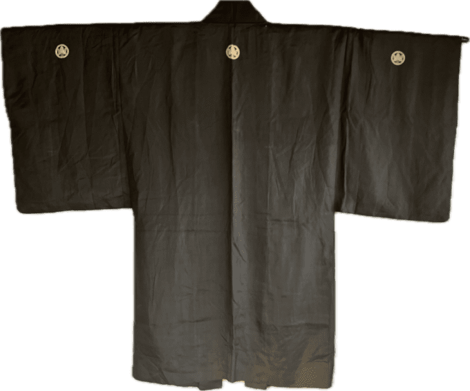  Antique Haori Japonais 3 Montsuki Homme d’Été en Soie Noire Taffetas