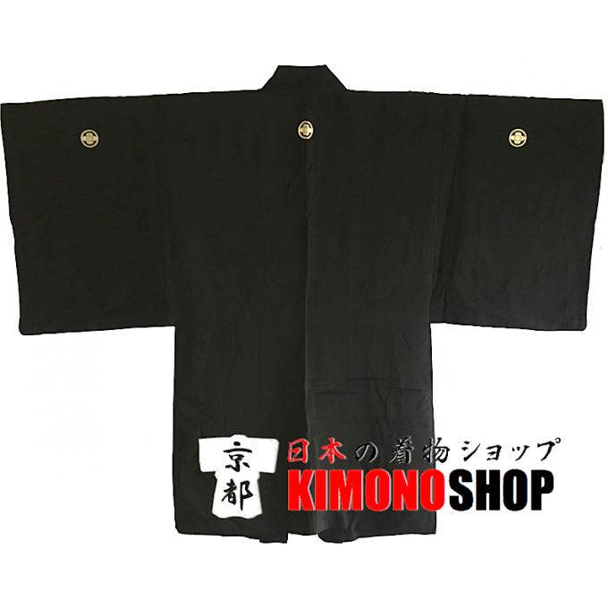 Ancien haori samourai Mokkou Montsuki soie noire homme "Made in Japan"