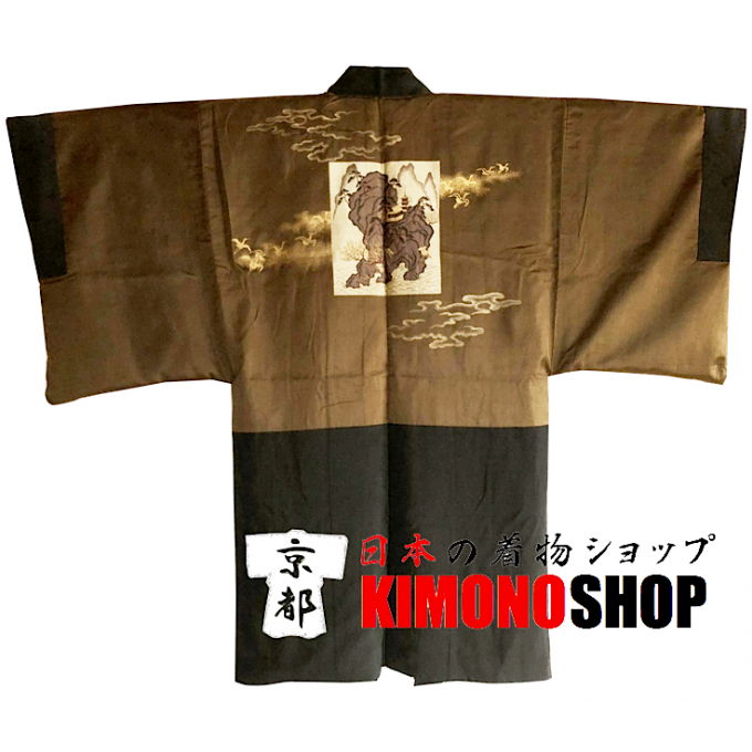Ancien haori samourai San Sui Ga Katabami Montsuki soie noire homme "Made in Japan"