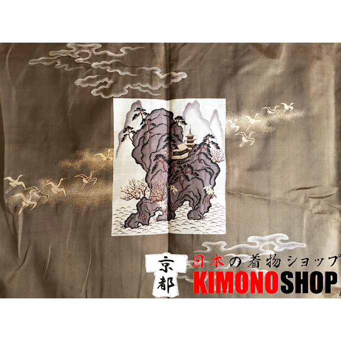 Ancien haori samourai San Sui Ga Katabami Montsuki soie noire homme "Made in Japan"