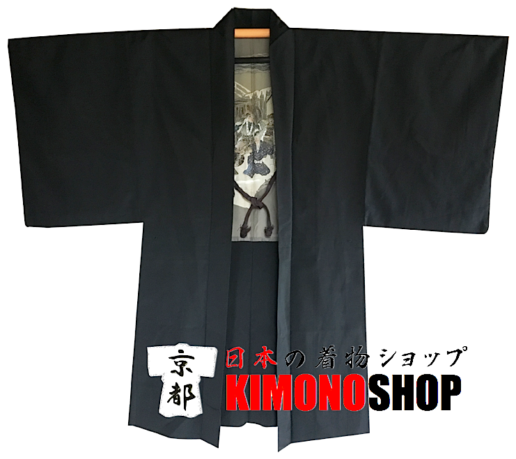 Ancien haori samourai Chushingura soie noire homme "Made in Japan"