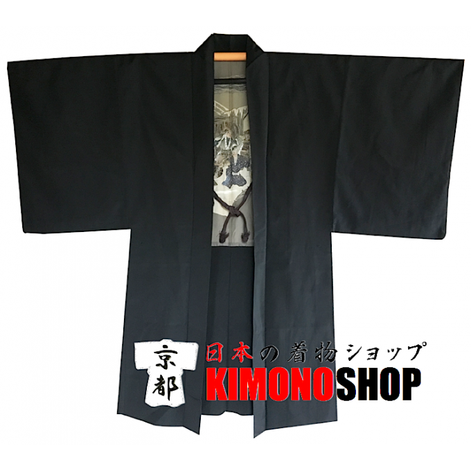 Ancien haori samourai Chushingura soie noire homme "Made in Japan"