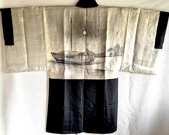 Antique haori homme - Jonque japonaise au clair de lune