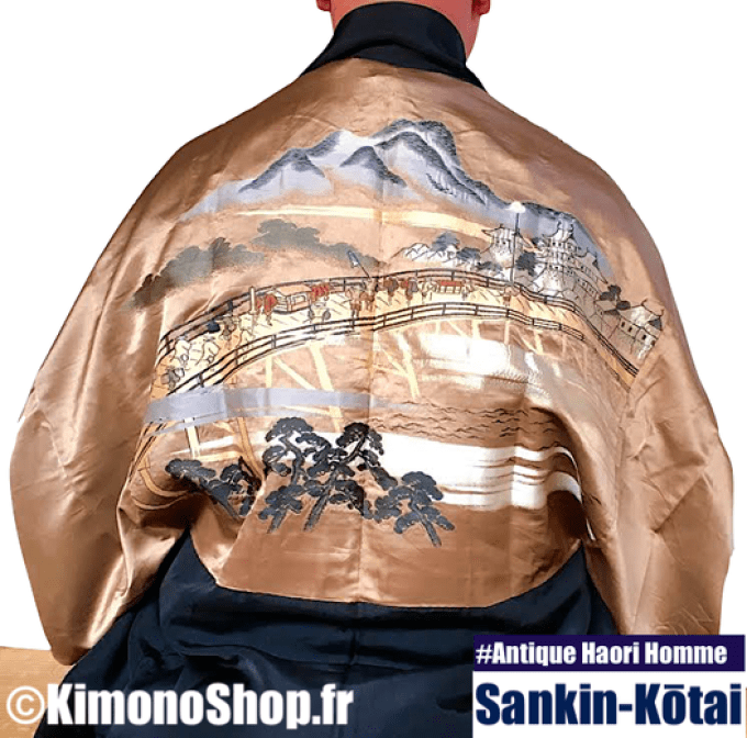 Antique haori samourai Ume Montsuki Sankin Kotai homme  