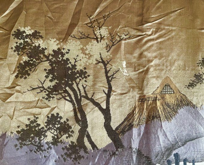 Antique haori homme - soie noire - TakanoHane Montsuki - Paysage Rural Japonais 