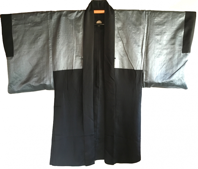 Antique haori soie noire Kenkatabami Montsuki HOTEI EBISU FUKU KOTOBUKI homme